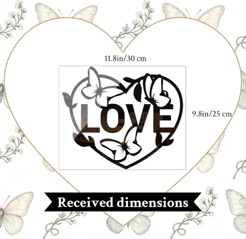 Vista 6 de Adhesivos de pared con espejo de corazón de amor, calcomanía de pared de espejo acrílico de mariposa, paredes de vinilo 3D, murales de bricolaje