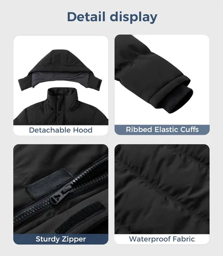 Vista 5 de Wantdo - Abrigo de invierno cálido para hombre, chaqueta acolchada impermeable y resistente al viento, capa gruesa de forro desmontable
