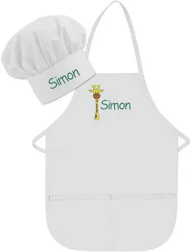 Vista 15 de Conjunto de delantal y sombrero personalizado para niños de zoológico, añade tu propio nombre para niños, cocina, horneado
