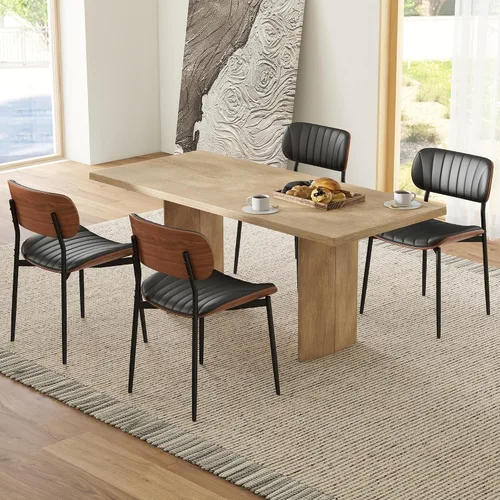 Vista 16 de HENGJIANYI Bentwood - Juego de 2 sillas de comedor modernas de piel sintética con patas de metal, sillas de cocina tapizadas de mediados de siglo