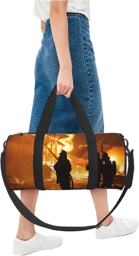 Vista 6 de Bolsa de viaje con cordones de fútbol americano, bolsa de viaje para el gimnasio, para hombres y mujeres, Bombero bombero llama, talla única