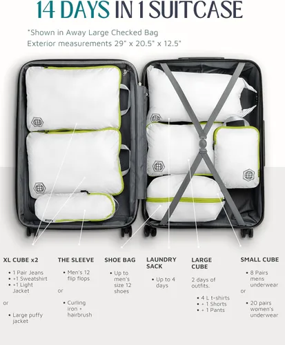 Vista 3 de Cubos de embalaje grandes para viajes, cubos de compresión extra grandes para equipaje, Blanco verde, Cubo de embalaje de compresión