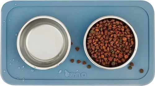 Vista 5 de Ono Good Bowl - Comedero doble para alimentos y agua, tapete de silicona antideslizante para mascotas pequeñas a medianas y cuencos de acero