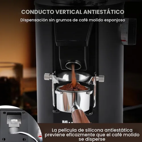 Vista 3 de Huanyu Molinillo de café comercial - Control de pantalla táctil, 8 ajustes de molienda, rebaba plana de 2.520 in, modos de dosificación dual