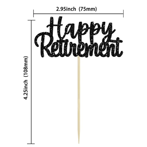 Vista 2 de Gyufise Decoración negra para cupcakes con purpurina para jubilados, decoración de pasteles para fiestas de jubilación, paquete de 36