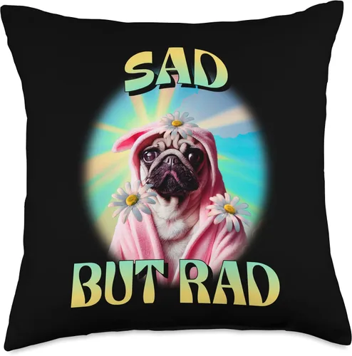 Vista 4 de Sad But Rad TShirt Funny Pug Throw Pillow