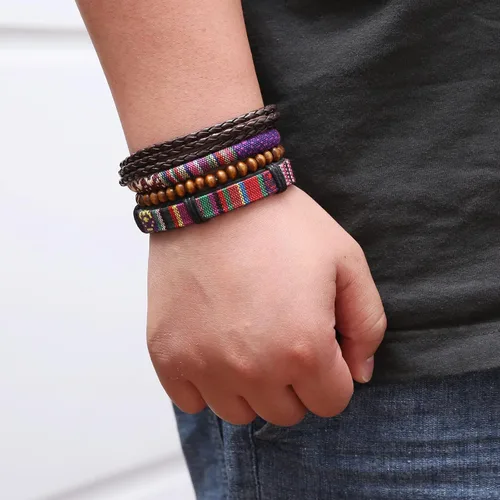 Vista 5 de HZMAN Mezcla de 6 pulseras envolventes para hombres y mujeres, pulseras étnicas tribales (mezcla de 6 envolturas)