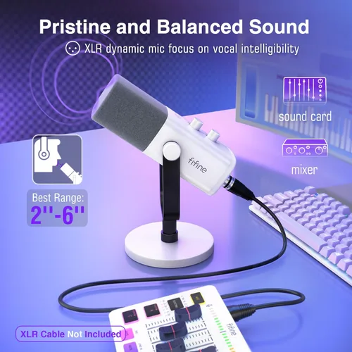 Vista 2 de FIFINE XLR/USB Micrófono para juegos de Gaming para transmisiones y podcasting, micrófono RGB para PC, con perilla de ganancia, botón de silencio