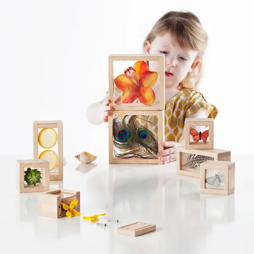 Vista 3 de Guidecraft Bloques de tesoros - Transparentes: bloques de observación de madera lisa con ventanas transparentes, juguete educativo para niños