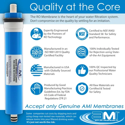 Vista 5 de APPLIED MEMBRANES INC. Membrana de ósmosis inversa 100 GPD Reemplazo del filtro de agua de membrana RO para sistema de filtración de agua