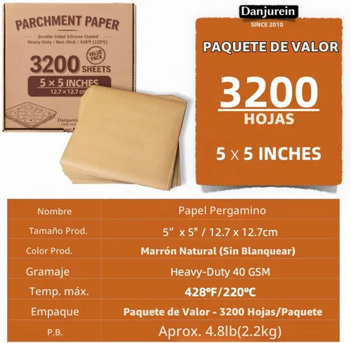 Vista 2 de Cuadrados pequeños de pergamino precortados a granel de 5 x 5, 3200 hojas, sin blanquear, antiadherentes, para envoltorios de dulces, papel de Marrón