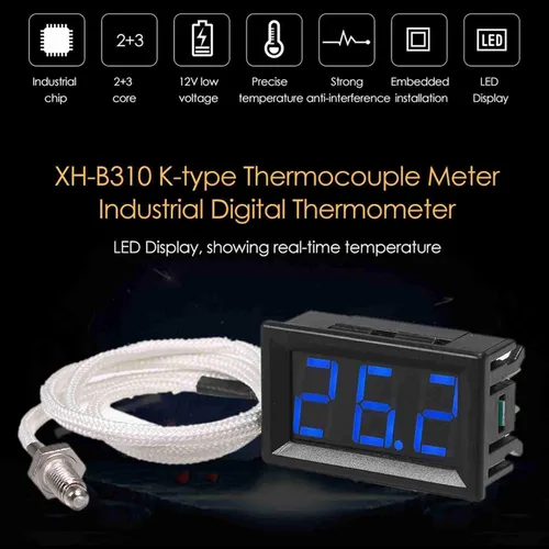 Vista 6 de Fafeicy Industrial Digital Thermometer, K Type Thermocouple Probe with LED Display, -30 to 800 Celsius, Perfect for Water Heater and Industrial Blue