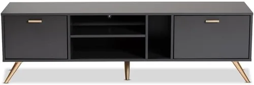 Vista 4 de Baxton Studio Kelson - Soporte para TV, color gris oscuro/dorado