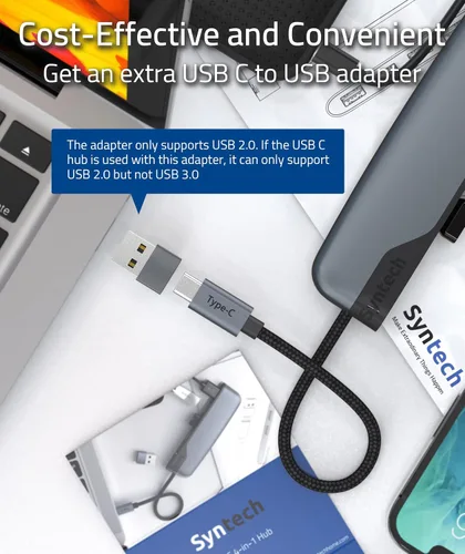 Vista 3 de Syntech Hub USB C a USB 4 puertos, concentrador tipo C a USB 3.0 con adaptador USB C a USB 2.0, Thunderbolt 3 a USB Hub, compatible con iPhone