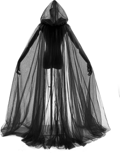 Vista 3 de Capa encantada con capucha para disfraz de fantasma, capa para mujer, capa con capucha para novia