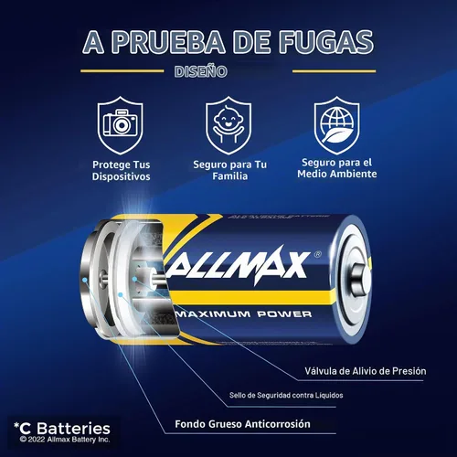 Vista 4 de Allmax C - Pilas alcalinas de máxima potencia (6 unidades) – Diseño de larga duración, a prueba de fugas, 7 años de vida útil, máximo rendimiento