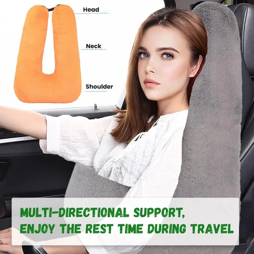 Vista 4 de Almohada de viaje para automóvil (28 x 18 pulgadas), almohada en forma de U, almohada de sueño de viaje de larga distancia para soporte de cabeza