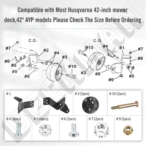 Vista 3 de 525509501 532181040 Rueda de calibre de plataforma de cortacésped con kit de soporte, kit de soporte de rueda de calibre de cubierta de 42 pulgadas