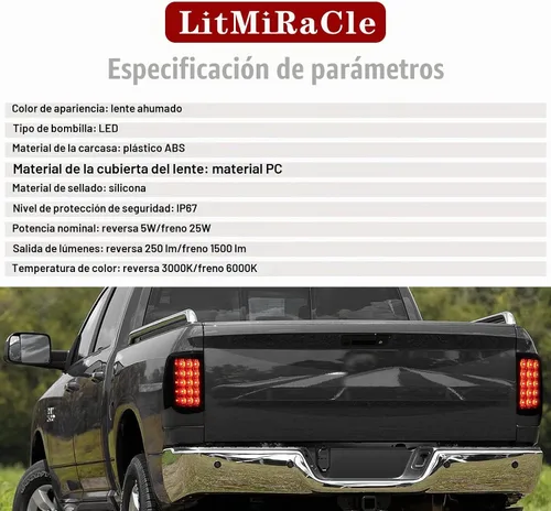 Vista 8 de Luces traseras LED para Dodge RAM 1500 2009-2018/2500 3500 Luz trasera LED