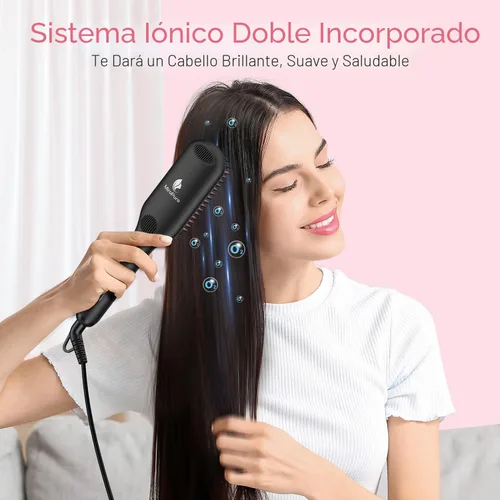Vista 4 de Cepillo iónico alisador de cabello con resistencia al calor, guante y función de bloqueo de temperatura, 2 en 1, MiroPure Negro