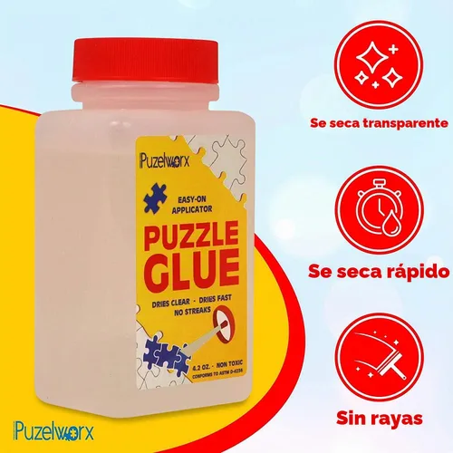 Vista 2 de Playkidz PuzzleWorx - Pegamento para rompecabezas, aplicador fácil de poner, paquete de 2, pegamento transparente no tóxico para rompecabezas