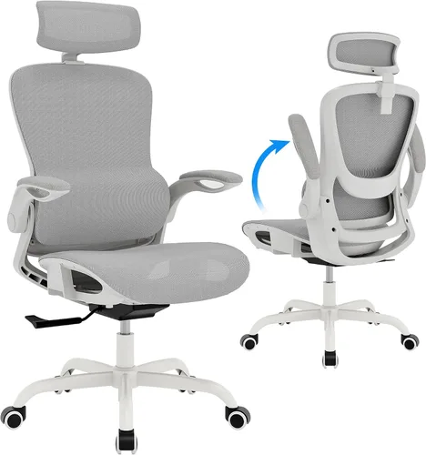 Vista 9 de GABRYLLY Silla de oficina ergonómica de malla, silla de escritorio ajustable para el hogar con reposabrazos plegable, reposacabezas 2D, asiento Negro