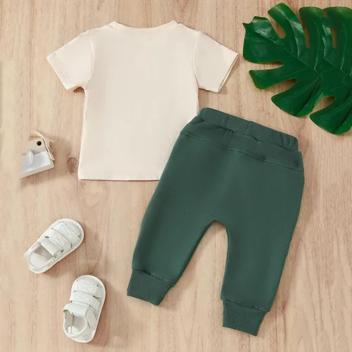 Vista 3 de HICItro Baby Girl Boy Clothes Four Leaf Clover Print Short Sleeve Pullover Sweatshirt Stretch Jogger Pant Spring Outfit