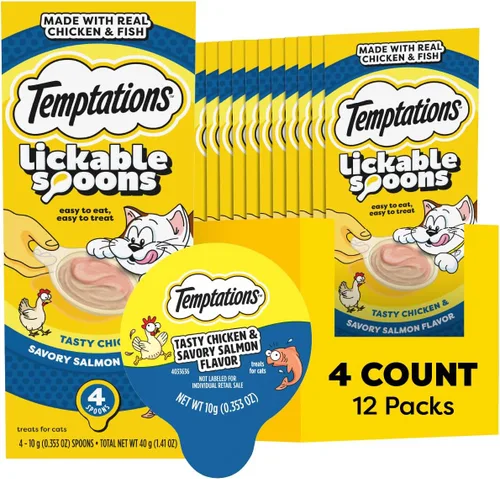 Vista 12 de Temptations Lickable Spoons - Golosinas húmedas para gatos, pollo y queso