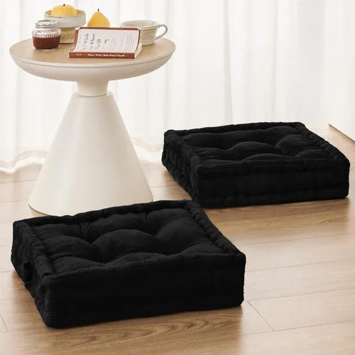 Vista 17 de Wellsin Cojines de Suelo Cuadrados Sólidos para Adultos y Niños - Cojín Grande de Suelo para Meditación y Asiento con Espuma Gruesa y Funda de Beige
