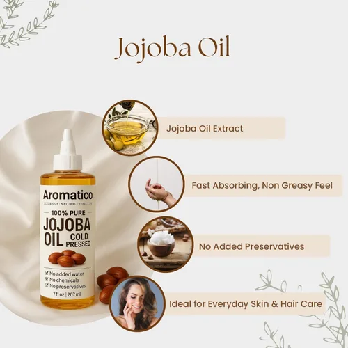 Vista 2 de Aromatco 100% Pure Jojoba Oil, Cold Pressed, Lightweight Carrier Oil for Hair, Face, Body & Scalp, All Skin Types, 3.38 fl oz