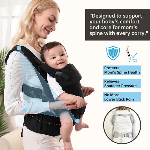 Vista 4 de Portabebés Dawnbud desde recién nacidos hasta niños pequeños, ajustable, ultrasuave y sin peso, portabebés ergonómico con soporte para la cabeza