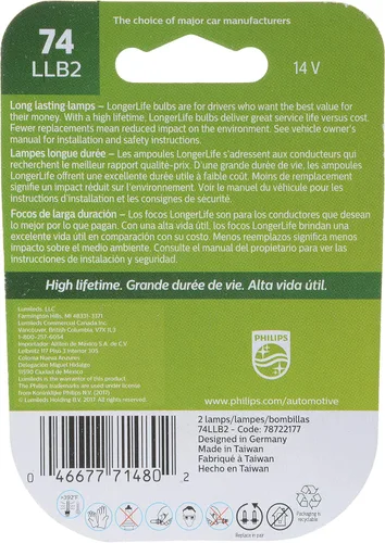 Vista 2 de Philips - Bombilla miniatura 74LLB2 74 LongerLife, paquete de 2 unidades de 14 V