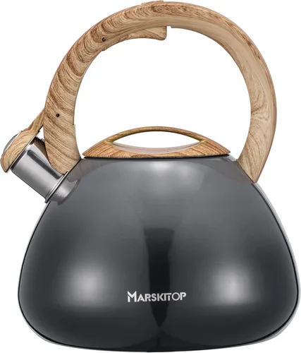 Vista 15 de MARSKITOP Tetera para estufa, tetera silbante para estufa, tetera de acero inoxidable de grado alimenticio con mango ergonómico Cool Touch, 2.6 Negro