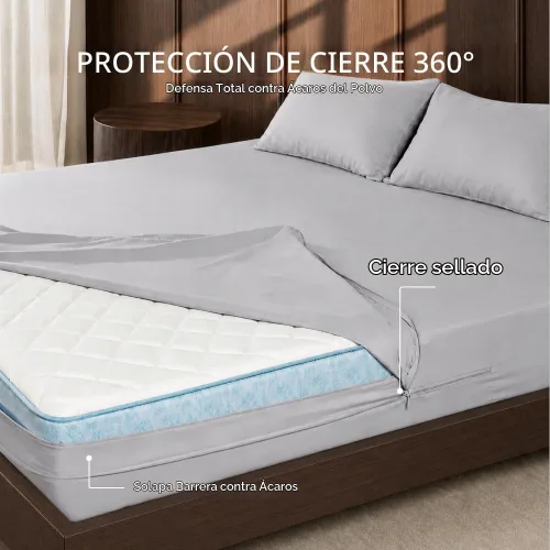 Vista 4 de FAUNNA Funda de colchón 100% algodón, con cremallera, a prueba de insectos y ácaros, protección antibacteriana hipoalergénica, con cremallera Gris