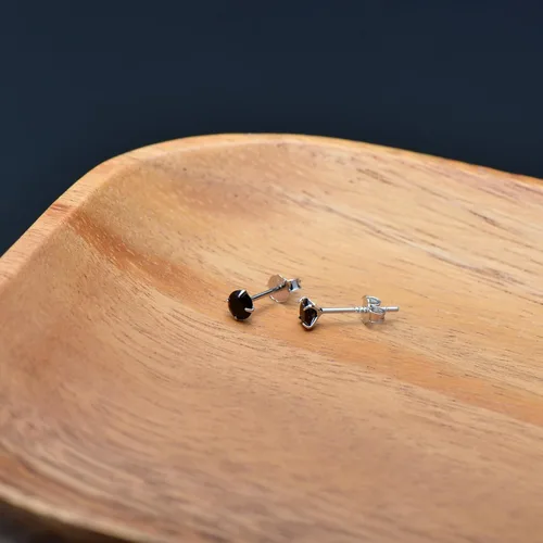 Vista 6 de Pendientes de plata de ley con circonita cúbica negra para mujer y hombre