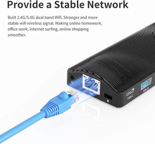 Vista 8 de Mini PC Stick Sin Ventilador, Celeron J4105, 8 GB de RAM 128 GB de Almacenamiento, Micro Computadora Stick Soporta 4K 60HZ HDMI, USB PD3.0, Gigabit