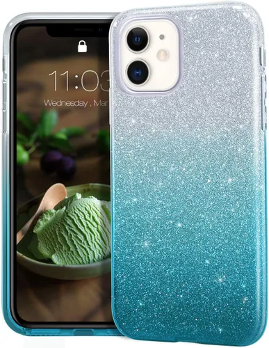 Vista 9 de MATEPROX - Carcasa para iPhone 11 y 2019, de 6.1" diseño de brillantes para niñas y mujeres, Azul