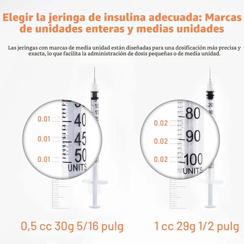 Vista 2 de U-100 - Jeringa de 0.5cc 1.06 oz 5/16" (8mm) con aguja, envuelta individualmente, paquete de 20