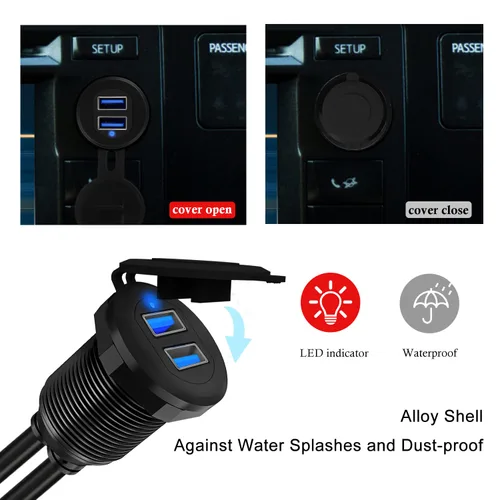 Vista 6 de Cable de montaje empotrado USB 3.0 de doble puerto para coche, cable de extensión USB3.0 macho a hembra para panel de tablero de barco 1 pie