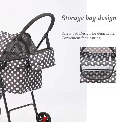 Vista 5 de Cochecito plegable para mascotas de 4 ruedas para gatos y perros pequeños a medianos, color negro