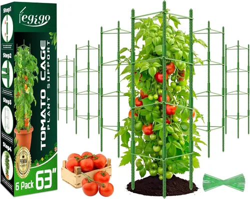 Vista 10 de Legigo Paquete de 2 jaulas de tomate para soporte de plantas de jardín, estacas de jardín de hasta 48 pulgadas, enrejado de tomate para plantas