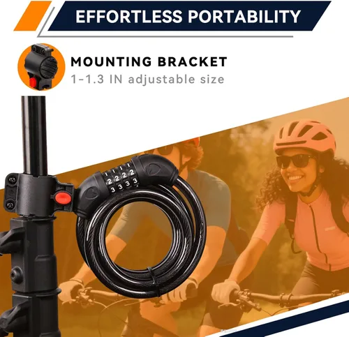 Vista 7 de SEPOX® Paquete de 2 piezas de 1.83 m de cable extra largo con combinación para bicicleta, cerradura de seguridad retráctil de 4 dígitos, cable de 12