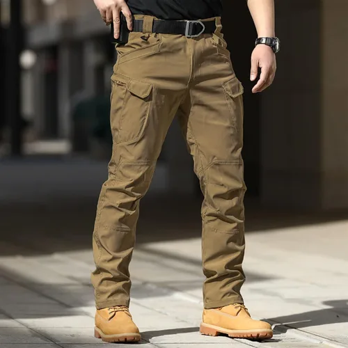 Vista 4 de Cargo Pants for Men Multi Pocket Athletic Trousers Military Fan Elastic Waistband Work Lounge Overalls