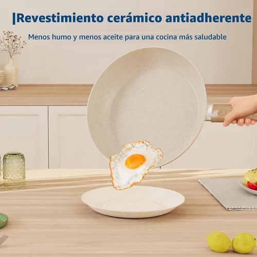Vista 3 de Garvee Juego de ollas y sartenes antiadherentes de 21 piezas de utensilios Blanco crema