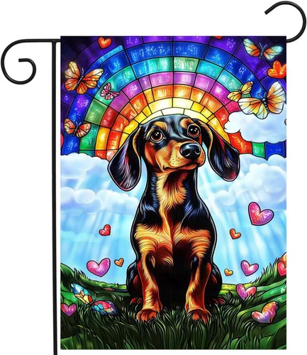 Vista 10 de Bandera floral de jardín Golden Retriever para jardín, banderas de bienvenida para exteriores de 12 x 18 pulgadas, bandera de perro de flores
