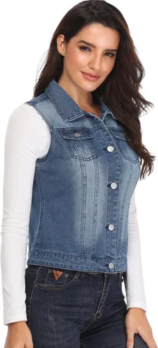 Vista 3 de MISS MOLY Denim Vest for Women Sleeveless Button up Washed Cropped Jean Jacket