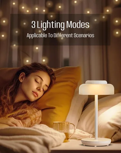 Vista 7 de QiMH Lámpara de mesa LED operada con pilas, juego de 2 lámparas inalámbricas recargables de 5000mAh, control táctil regulable sin pasos, pequeña luz