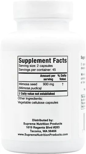 Vista 3 de Supreme Nutrition Mimosa Supreme, 90 cápsulas puras de semillas de Mimosa Pudica