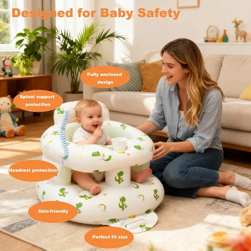 Vista 5 de EXBEPE Asiento de bebé inflable engrosado, asiento de piso para bebés de 3 a 36 meses con bandeja, silla infantil con soporte para sentarse, bomba