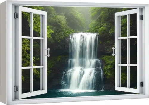 Vista 30 de wall26 - Cuadro en lienzo para pared, vista de ventana, río neón turquesa, rápido, bosque, lago, arroyo, naturaleza salvaje, fotografía, realismo